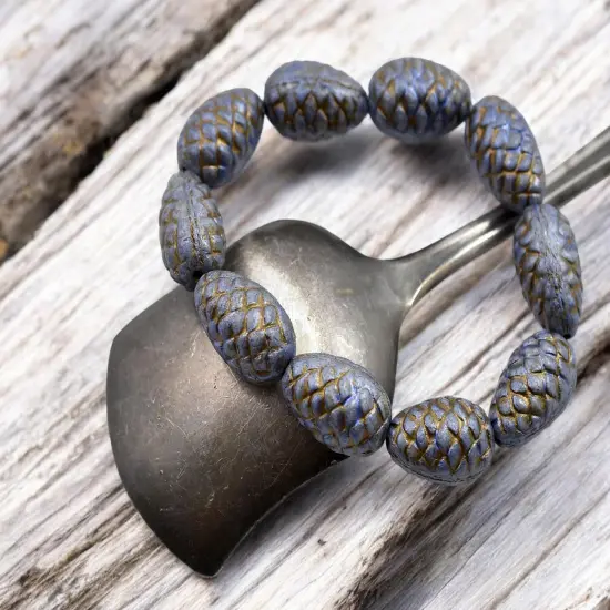 *10* 13x8mm Dark Bronze Washed Slate Blue Pine Cone Beads {2}
