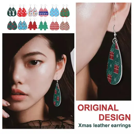 Kitcheniva 12 Pairs Christmas Faux Leather Teardrop Dangle Earrings {2}
