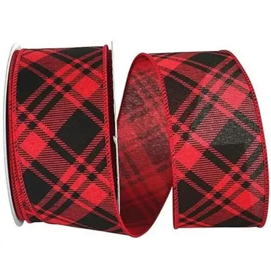 Plaid Linen Look Wired Ribbon 1.5" x 25 yd Red {3}