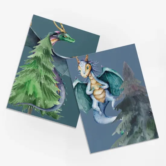 Christmas Tree Dragon Holiday Cards - 24-Pack Winter Greeting Cards with 4 Unique Fantasy Dragon Designs, Blank Inside for Mildly Festive Holiday Wishes - Whimsical and Enchanting Stationery Set for Fantasy Lovers {4}