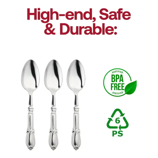 Silver Baroque Disposable Plastic Dinner Spoons (240 Spoons) {4}