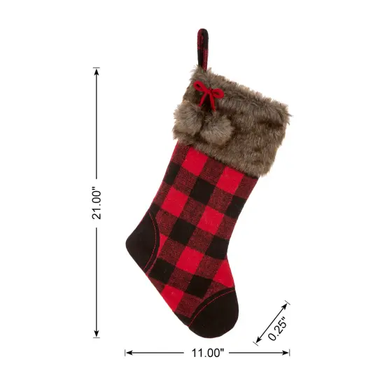 21"L Plush/Fur Christmas Stocking & Tree Skirt Set 2pk Black & Red {4}