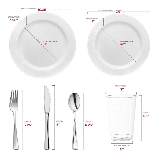 White with Silver Edge Rim Plastic Wedding Value Set (20 Settings) {2}