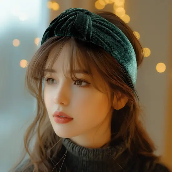 Wrapables Wide Knotted Velvet Headbands, Top Knot Velvet Headbands for Women and Girls, Dark Green {1}