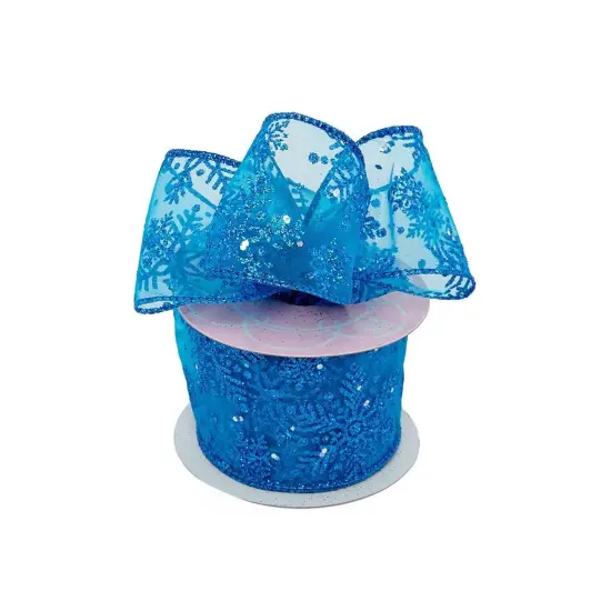 Blue Sparkle Snowflake Ribbon 10 Yards x 2.5 Inches 1 Roll Blue Sparcle Snow {2}