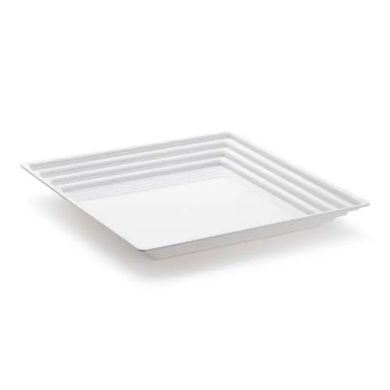 White Square with Groove Rim Plastic Serving Trays - 12" x 12" (24 Trays) {1}