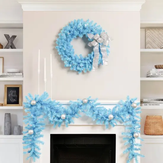 Northlight Pre-Lit Artificial Pine Christmas Garland - 9' - Sky Blue - Clear Lights {4}