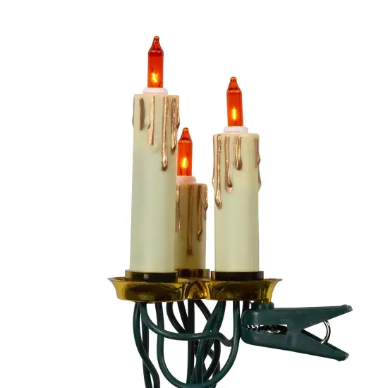 Kurt Adler UL 15-Light White Triple Candle Extended Light Set with Ivory Candle Shaft, Gold Dripping Wax and Amber Bulbs {3}