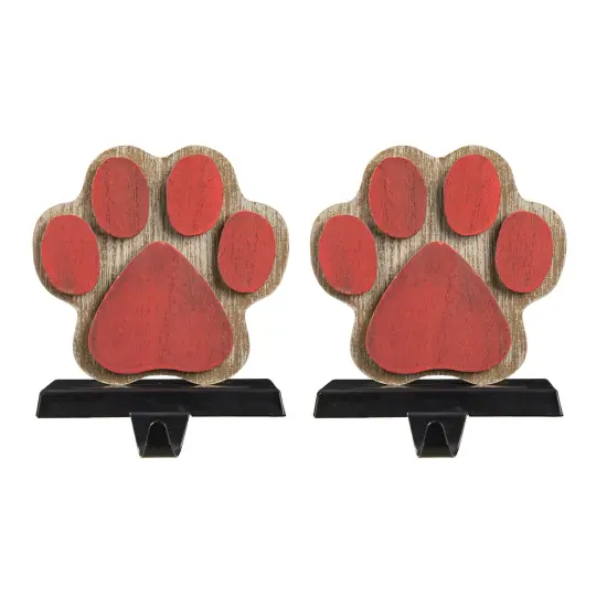 6.30"H Wooden/Metal Paw Stocking Holder Set of 2-"Paw" {5}