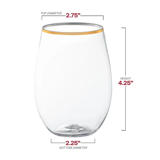 Clear with Gold Elegant Stemless Plastic Wine Glasses - 16 oz. (64 Glasses) {3}
