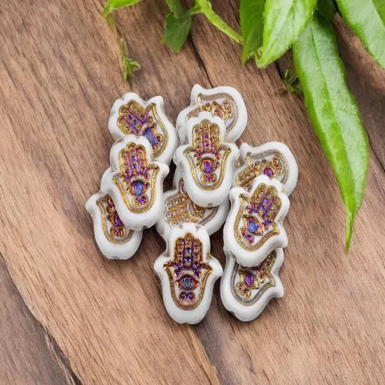 *10* 15x10mm White Sliperit Hamsa Hand Beads {3}