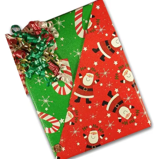 24''x417' Gold Dot & Stripe Two Sides Double the Joy The Best Reversible Christmas Wrapping Papers {2}