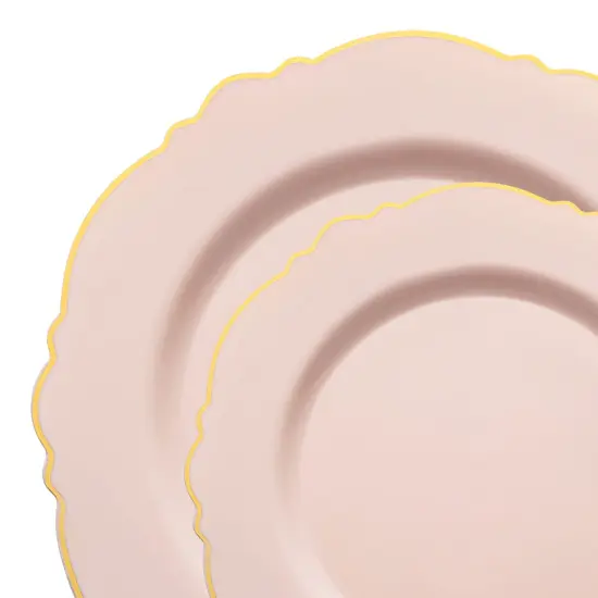 Pink with Gold Rim Round Blossom Disposable Plastic Dinnerware Value Set (120 Guests) {1}
