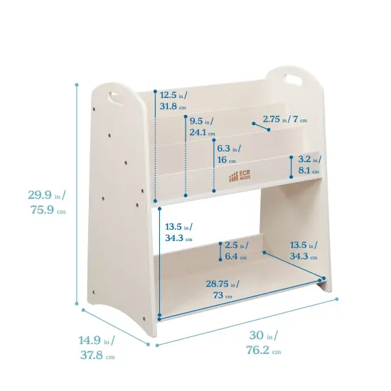 3-Shelf Floor Book Display with Handles and Storage, 30in, Classroom Storage White Wash {2}