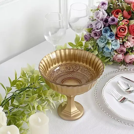 Gold 7 in Metal Compote VASE Roman Style Flower Pedestal Pot Party Decorations {4}