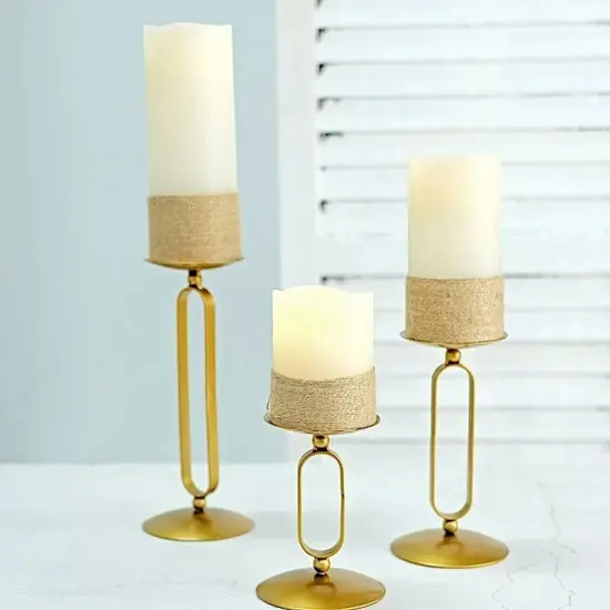 3 Green Geometric Oval Metal Pillar CANDLE HOLDERS {2}