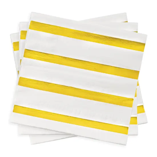 Durable White with Gold Stripes Paper Beverage/Cocktail Napkins (600 Napkins) {2}