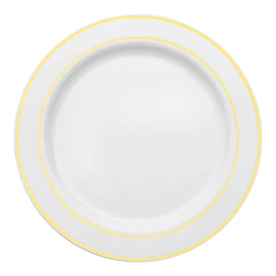 White with Gold Edge Rim Plastic Dinner Plates - 10.25" (120 Plates) {2}