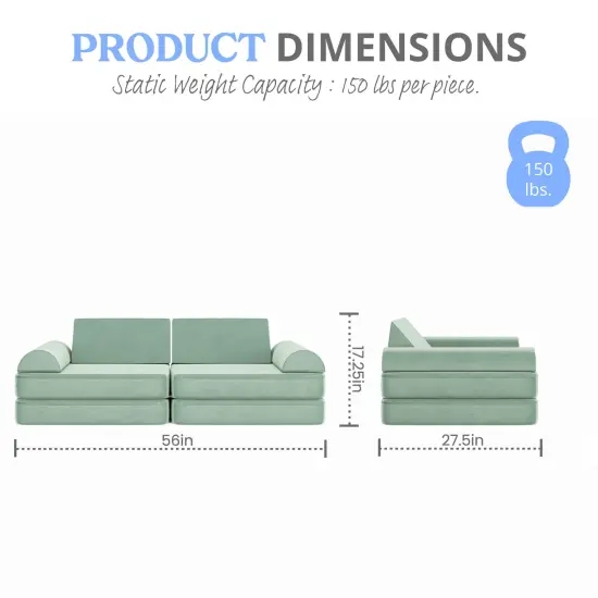 Emma and Oliver Conner Modular Play Couch for Kids with Convertible 6-Piece Design and Soft Foam Cushions Sage {6}