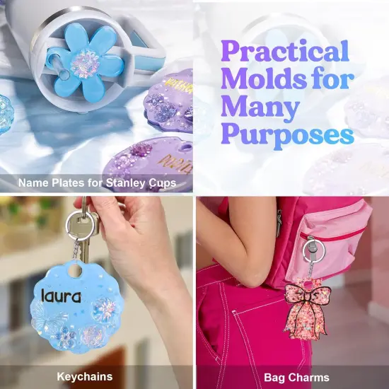 LET'S RESIN Name Plates Resin Molds, 16 Cavities 2Pcs Silicone Name Tag Resin Molds for Tumbler Cup Lid, Epoxy Resin Molds for Stanley Cups, Keychain, Resin Art {6}