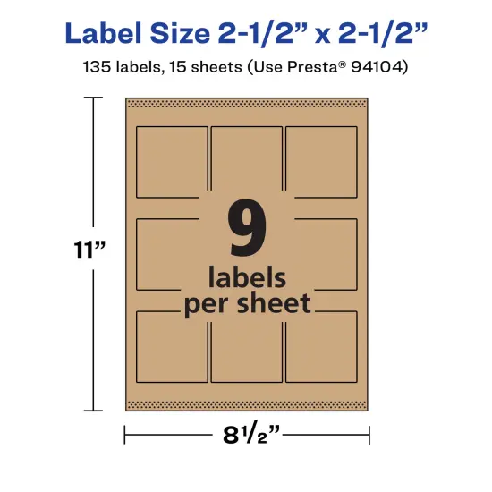 Avery Kraft Brown Square Labels with Sure Feed, 2.5" x 2.5" {5}