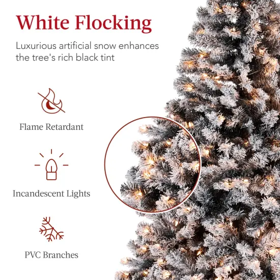 Best Choice Products Pre-Lit Black Christmas Pine Tree w/ Flocked Branches, Warm-White Lights {3}
