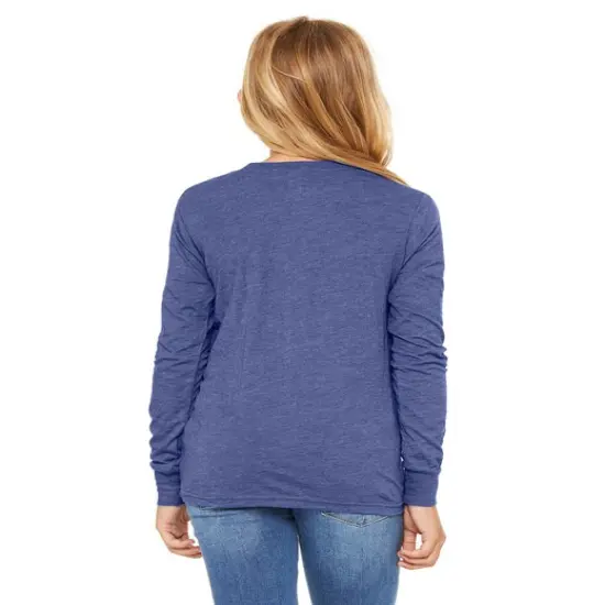 Bella + Canvas&reg; Youth Heather CVC Crewneck Long Sleeve T-Shirt HEATHER NAVY {7}