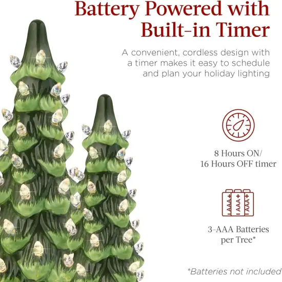 Set of 3 Pre-Lit Green Ceramic Christmas Trees {5}