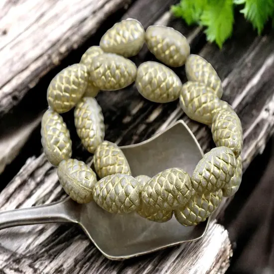 *10* 13x8mm Gold Washed Opaque Ivory Luster Pine Cone Beads {2}