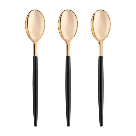 Gold with Black Handle Moderno Disposable Plastic Dinner Spoons (240 Spoons) {2}