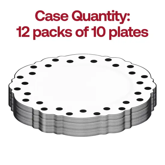 White with Black Dots Round Blossom Disposable Plastic Dinner Plates - 10.25" (120 Plates) {4}