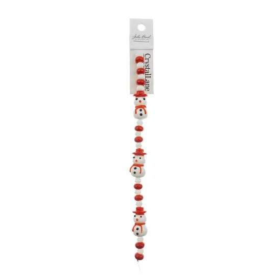 Crystal Lane DIY 7" Lampwork Designer Holiday Glass Bead Mix Strand Snowman / Red {3}