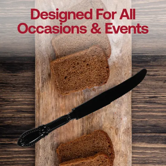 Black Baroque Disposable Plastic Dinner Knives (480 Knives) {6}