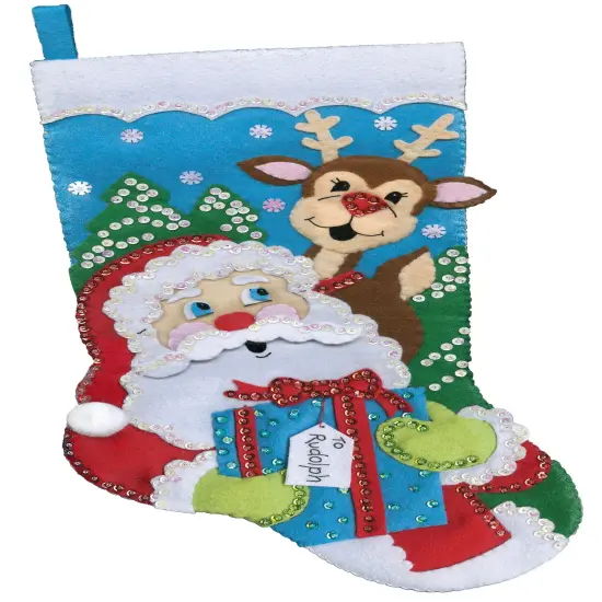 Design Works Felt Stocking Applique Kit 18" Long-Present For Rudolph {1}