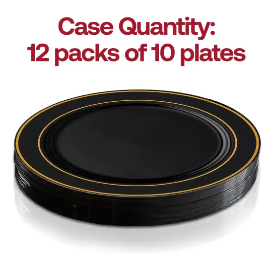 Black with Gold Edge Rim Plastic Appetizer/Salad Plates - 7.5" (120 Plates) {4}