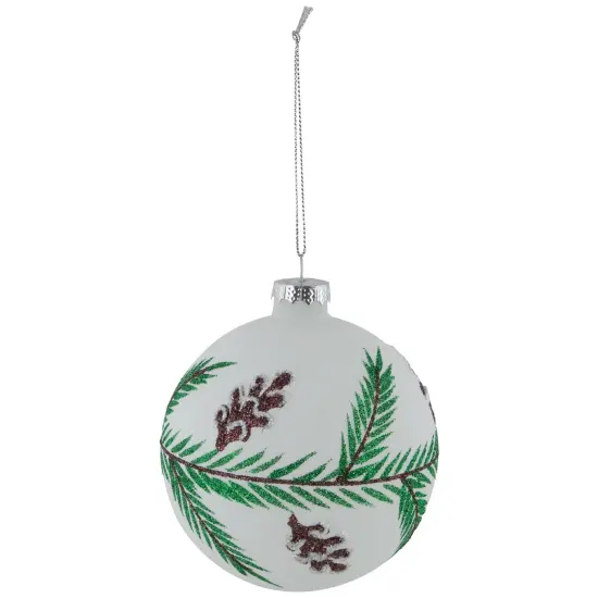 Northlight Glittered Glass Ball Christmas Ornaments with Pine Cones- 4" (100mm) - 4ct Green {4}