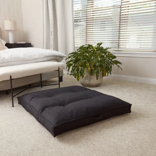 Square Tufted Floor Pillow Black {1}