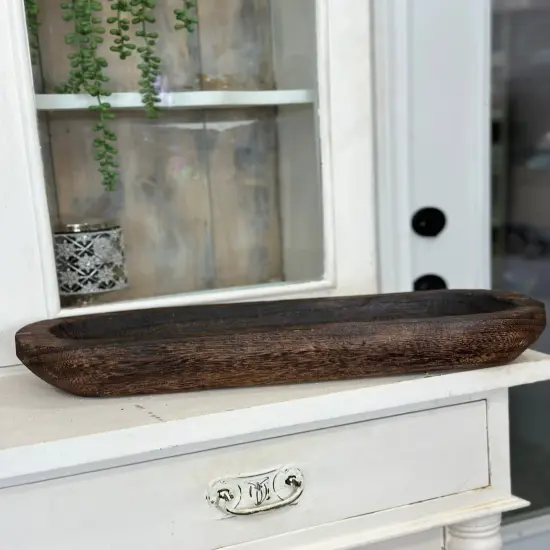 Rustic Wooden Dough Bowl Tray - Antique Brown Oval for Centerpieces, Candle Making, and Table D&eacute;cor {5}