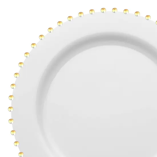 White with Gold Pearl String Round Disposable Plastic Salad Plates - 7" (120 Plates) {1}