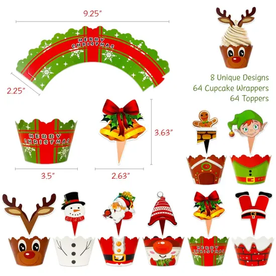 Wrapables Christmas Cupcake Toppers and Wrappers, Holiday Party Supplies (Set of 128) {2}
