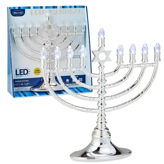 Rite Lite 11.5" Silver and Blue Traditional LED Electric Hanukkah Menorah {5}