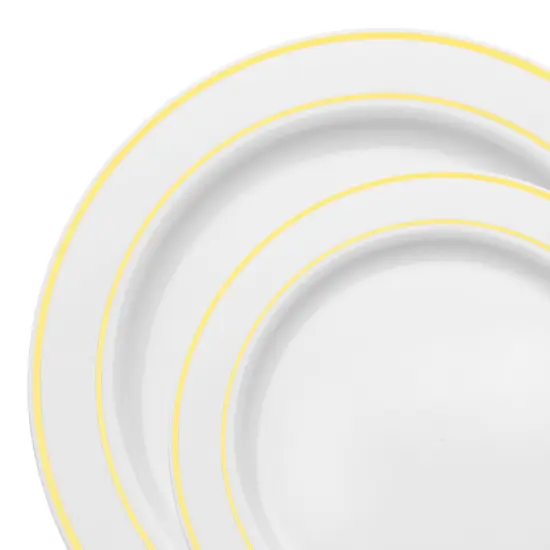 White with Gold Edge Rim Plastic Dinnerware Value Set (120 Guests) {1}