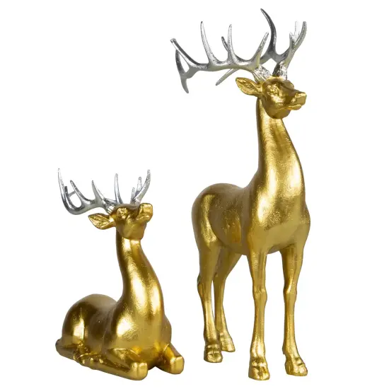 Northlight Standing and Sitting Reindeer Christmas Figures - Gold - Set of 2 {4}