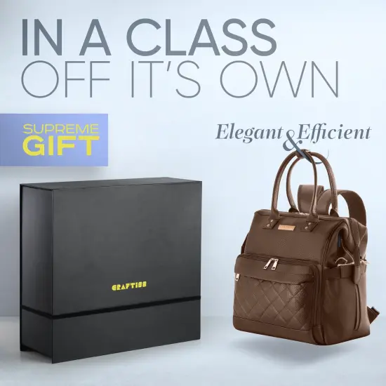 Brown Yarn Storage Backpack for Knitting & Crocheting on the Go - Faux Leather Water-Resistant Bag with USB Port {3}