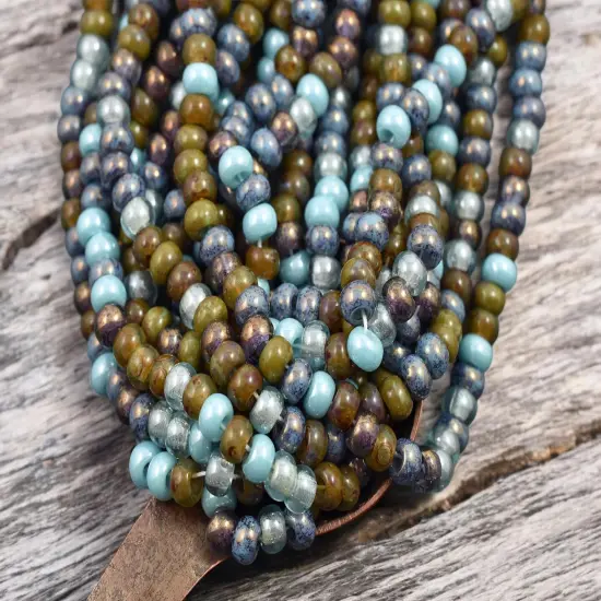 2/0 Aged Blue Sky Picasso Mix Seed Beads (22" Strand) {3}