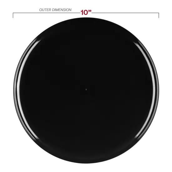 Black Flat Round Disposable Plastic Dinner Plates - 10" (120 Plates) {3}