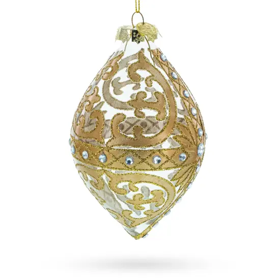 Gold Scroll with Jewel Accents Elegant Rhombus Finial Glass Christmas Ornament {3}