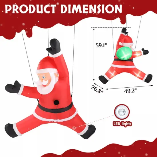 Kitcheniva Inflatable Lighted Hanging Santa Claus With Gift Bag 5 FT {3}