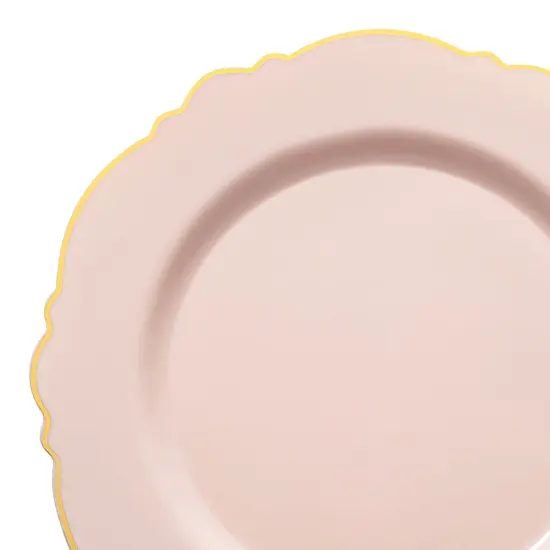 Pink with Gold Rim Round Blossom Disposable Plastic Dinner Plates - 10.25" (120 Plates) {1}