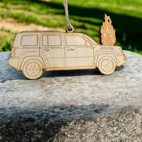 Ornament - Car on Fire - Raw Wood {3}